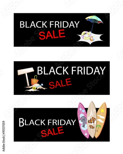Beach Items on Three Black Friday Sale Banners