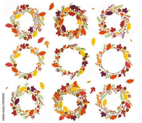 Vector Collection of Thanksgiving, Autumn or Fall Themed Wreaths and Frames