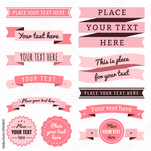 Ribbons vintage vector set in light and dark pink and brown colors
