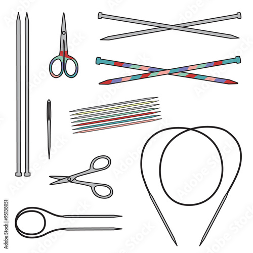 Set of knitting tools.