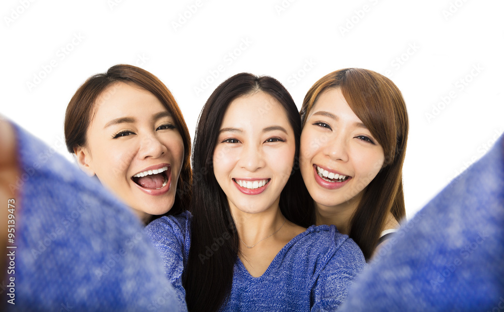 young woman group having fun together and taking selfie young woman group having fun together and taking selfie