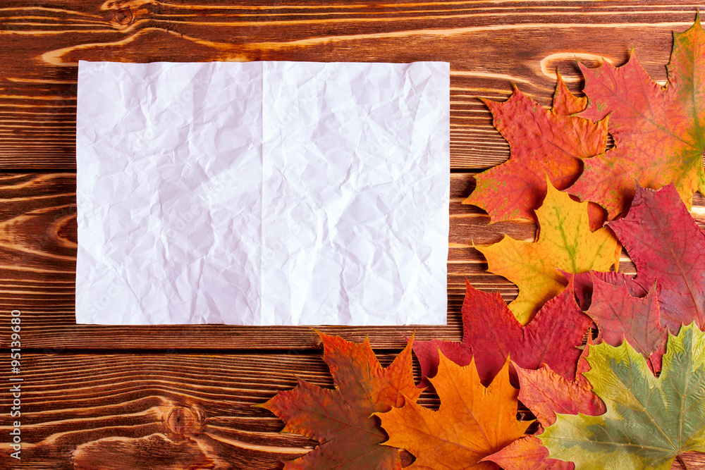 autumn background with blank sheet of paper