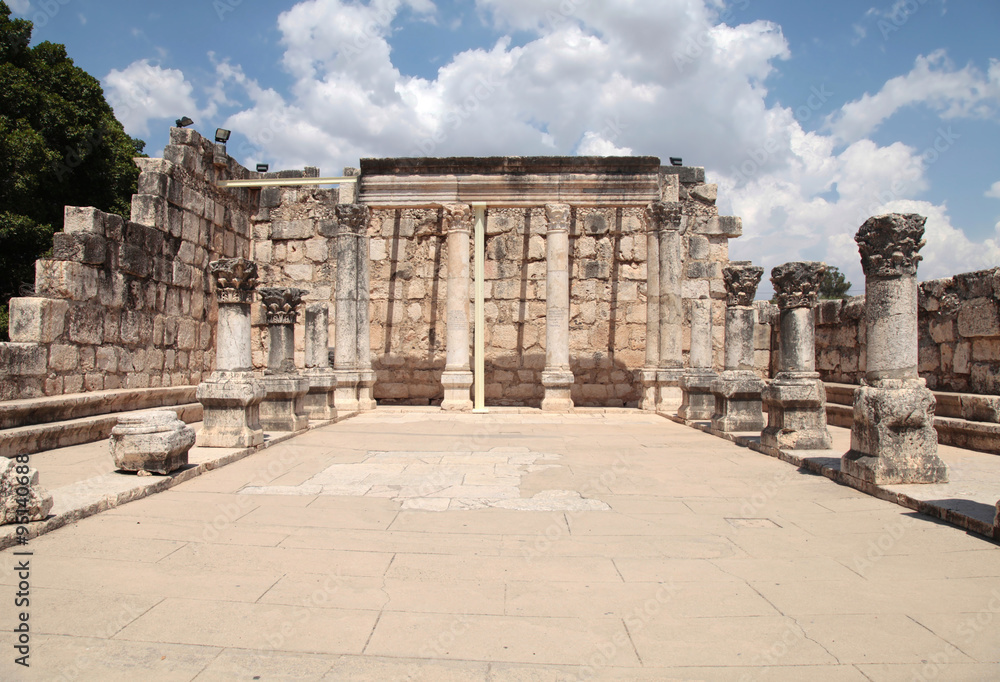 Ruins of ancient synagogue in Capernaum, Israel.