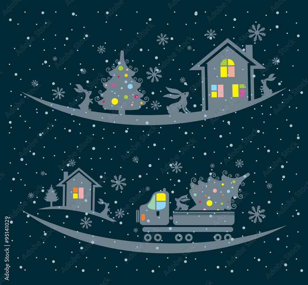 Christmas night silhouette illustration.