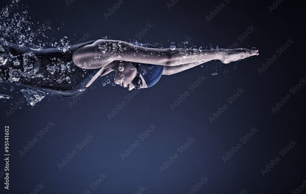 Female swimmer. Concept image - obrazy, fototapety, plakaty 