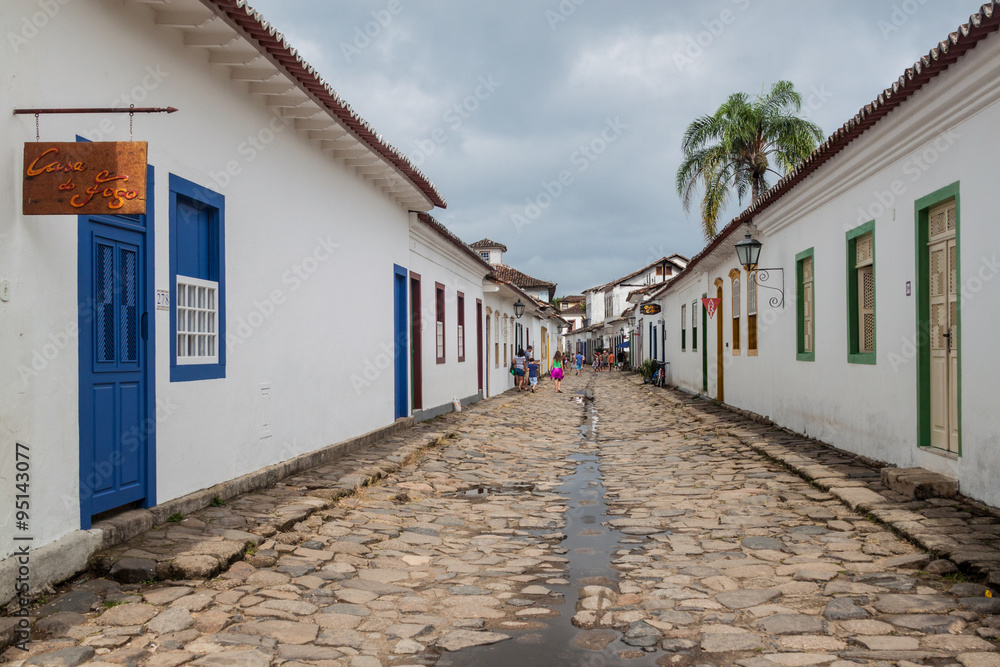 Narrow street an old colonial town Paraty, Brazil