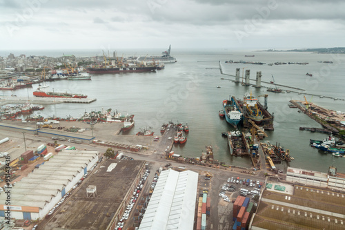 Aerial view of a port in Montevideo, Uruguay photo