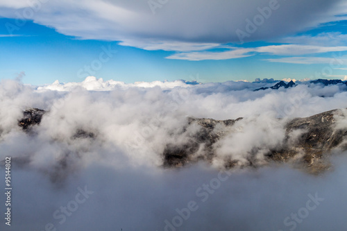 View of Cordillera Real mountain range from high camp of climbers under Huayna Potosi mountain in Bolivia © Matyas Rehak