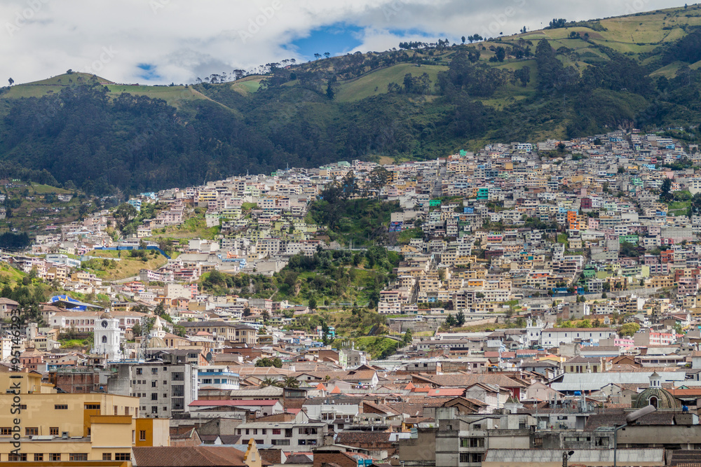 Houses on hills in Quito, Ecuador