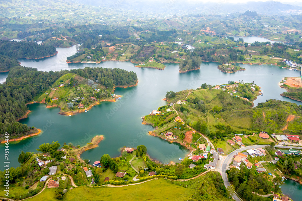 Aerial view of Guatape in Antioquia, Colombia