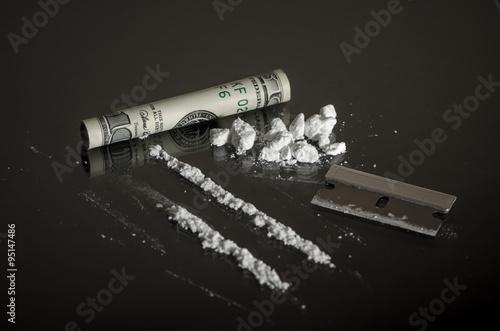 Tablou pe pânză Recreational Drugs on Glass Table - Substance Abuse Concept