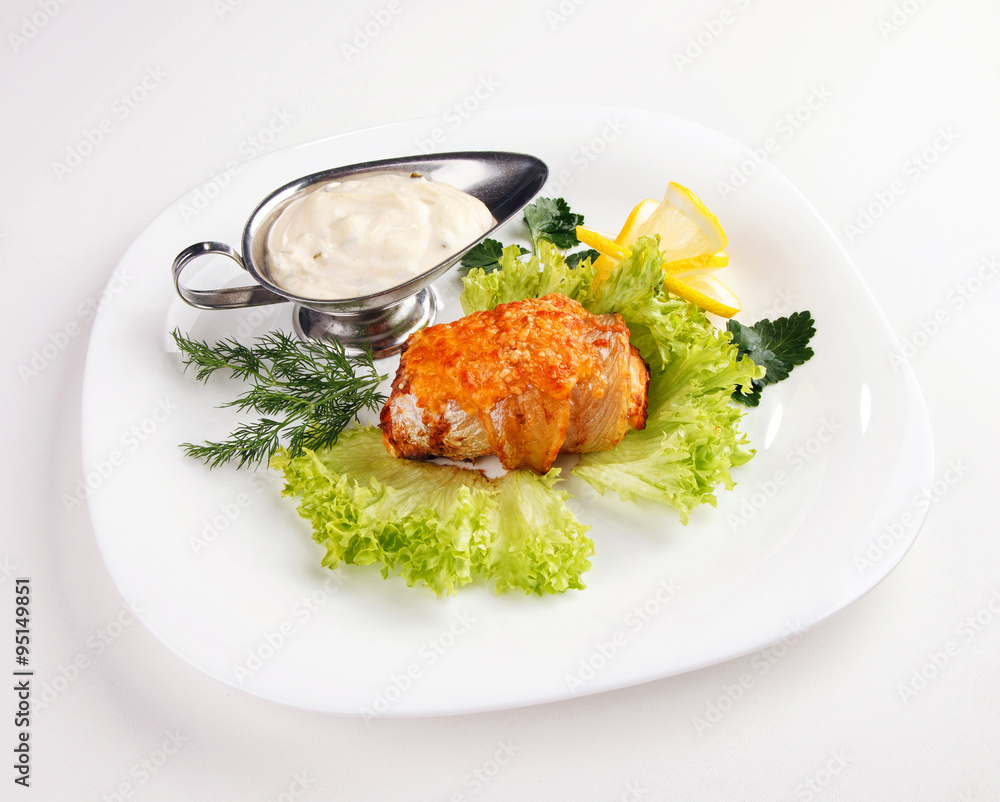 meat with sauce and salad meat with sauce and salad