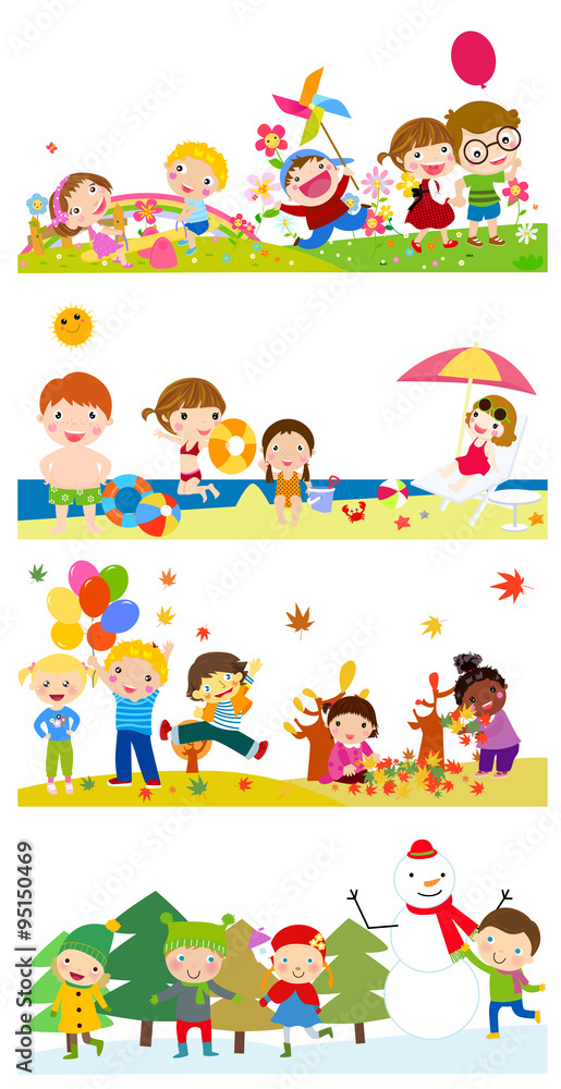 Spring, summer, autumn and winter - happy kids