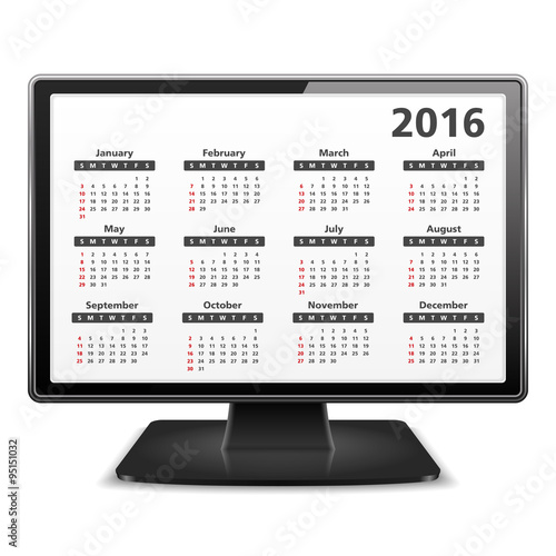 Computer with 2016 Calendar