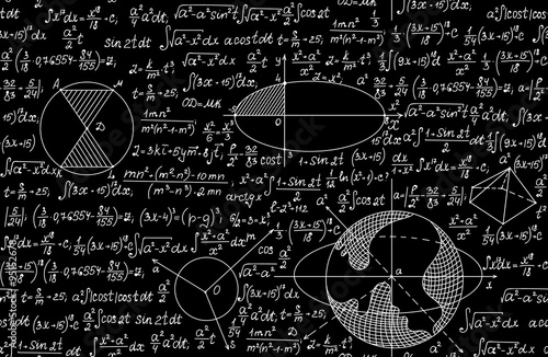 Math vector seamless pattern with geometrical figures, formulas and calculations. Endless texture. You can use any color of background