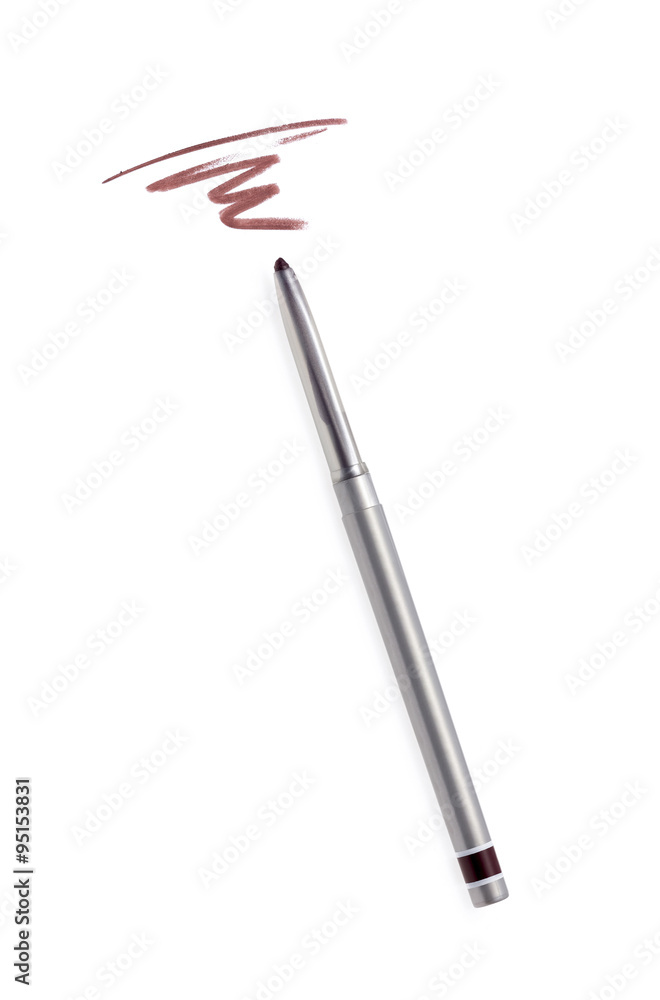 Cosmetic pencil and stroke isolated on white 