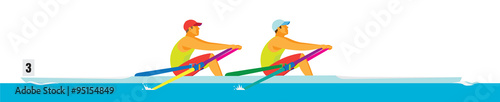 Rowing. Two Rowers. Young Mans