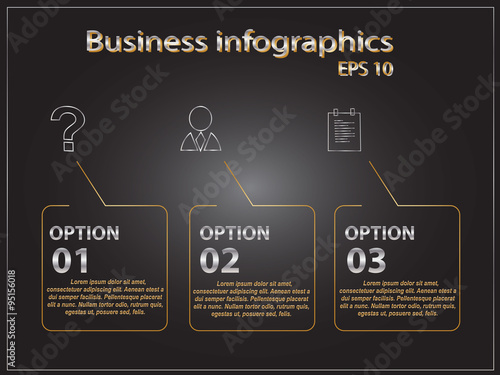 Polygonal infographics with squares and many business icons black and gold luxury