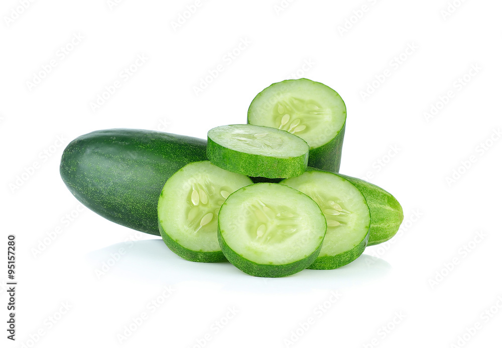 Cucumber and slices isolated over white background Cucumber and slices isolated over white background