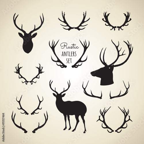 Print op canvas rustic antlers set