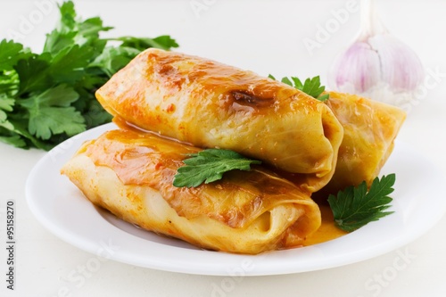  stuffed cabbage on a white background