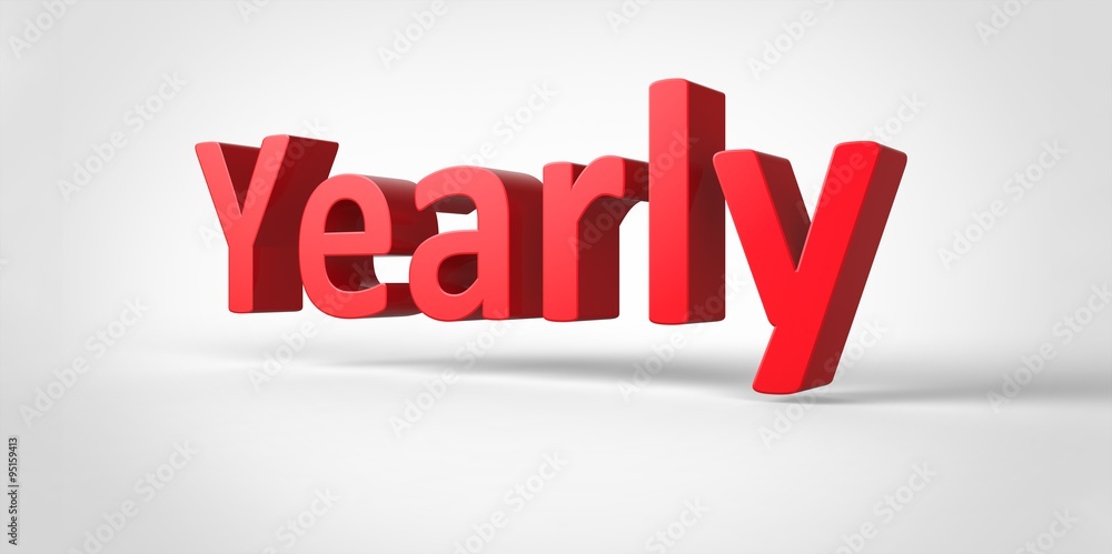 Yearly 3D red text Illustration word Render isolated on White grey gray Background Yearly 3D red text Illustration word Render isolated on White grey gray Background