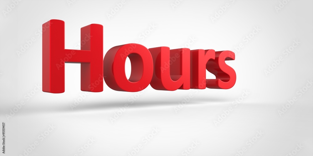 Hours 3D red text Illustration word Render isolated on White grey gray Background Hours 3D red text Illustration word Render isolated on White grey gray Background