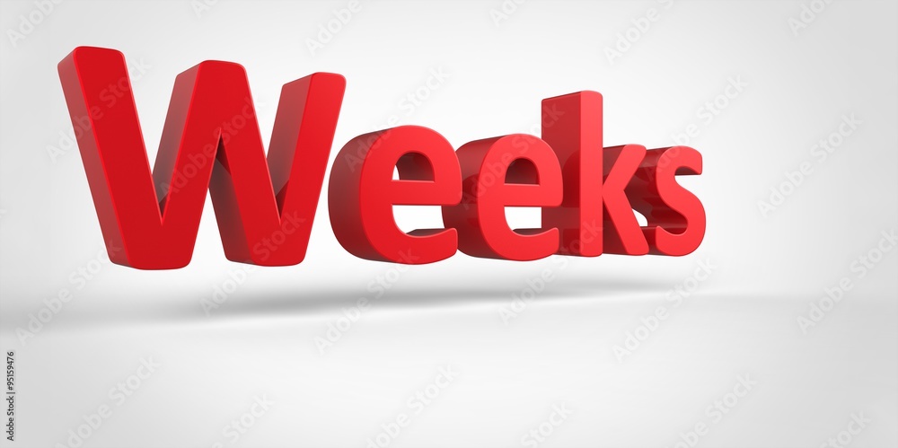 Weeks 3D red text Illustration word Render isolated on White grey gray Background Weeks 3D red text Illustration word Render isolated on White grey gray Background
