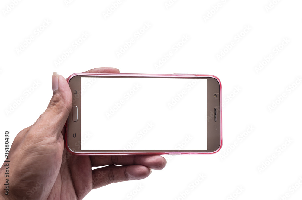 Hand with smartphone isolated, Clipping path Hand with smartphone isolated, Clipping path