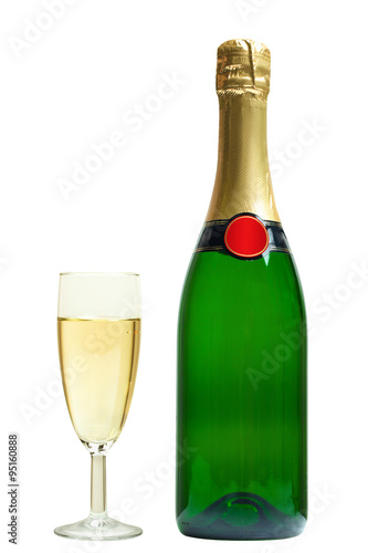 not an open bottle and glass of champagne isolated on a white background