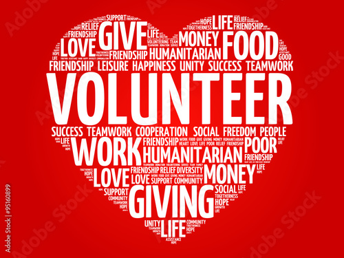 Volunteer word cloud, heart concept