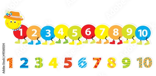 Obraz na płótnie smiling math caterpillar with 1 - 10 numbers / vectors for children w salonie