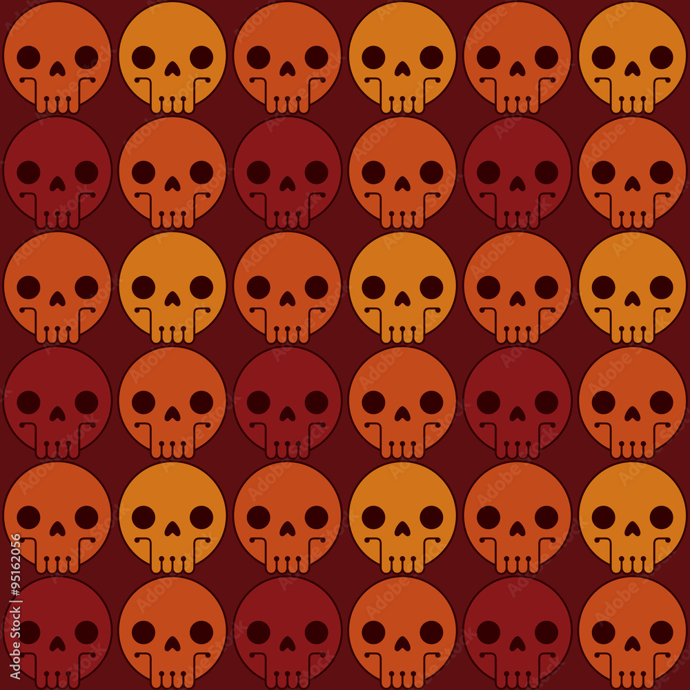 Vector Seamless Skull Pattern, red-orange. Seamless image of a red-orange pattern of skulls round shape on a brown background. Vector Seamless Skull Pattern, red-orange. Seamless image of a red-orange pattern of skulls round shape on a brown background.