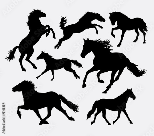 Horse running, jumping, standing, walking silhouette. Good use for symbol, logo, web icon, mascot, game element, sticker, or any design you want. Easy to use. 