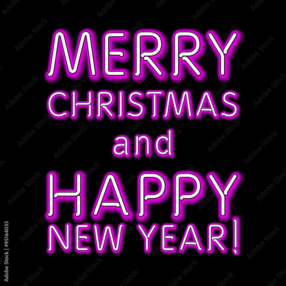 Merry Christmas Card with Neon Color and Bokeh Lighting Background Merry Christmas Card with Neon Color and Bokeh Lighting Background