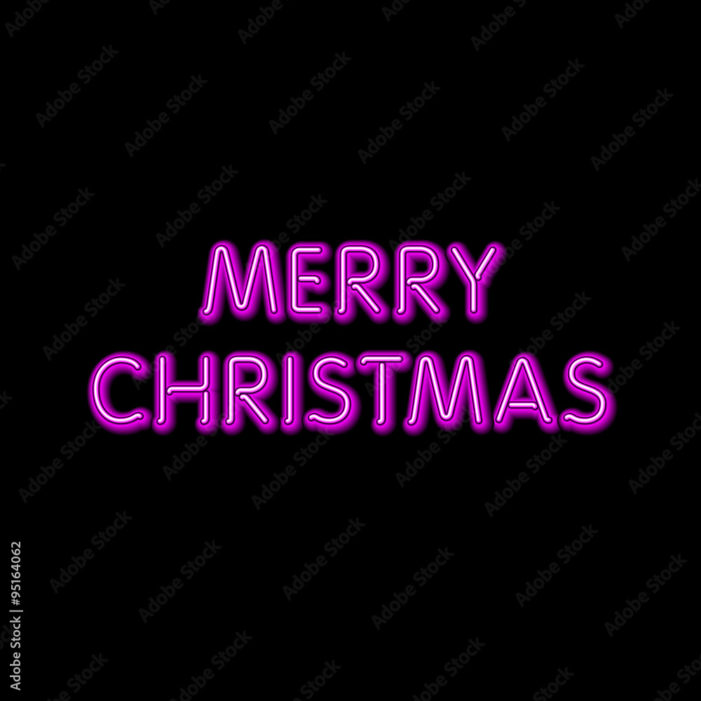 Merry Christmas Card with Neon Color and Bokeh Lighting Background