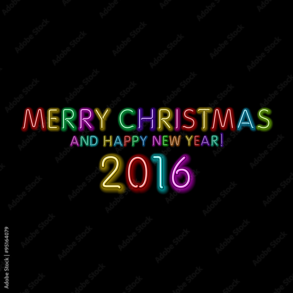 Merry Christmas Card with Neon Color and Bokeh Lighting Background Merry Christmas Card with Neon Color and Bokeh Lighting Background