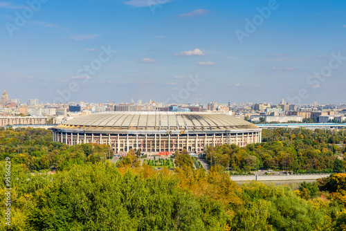 the View from the observation deck on the Sparrow hills on the sportcomplex "Luzhniki", Moscow, Russia.