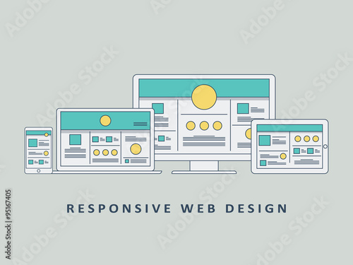 Responsive web design mockup template vector background. Smartphone, tablet, computer website layout