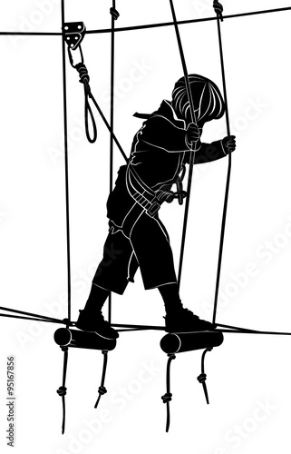children in adventure park rope ladder