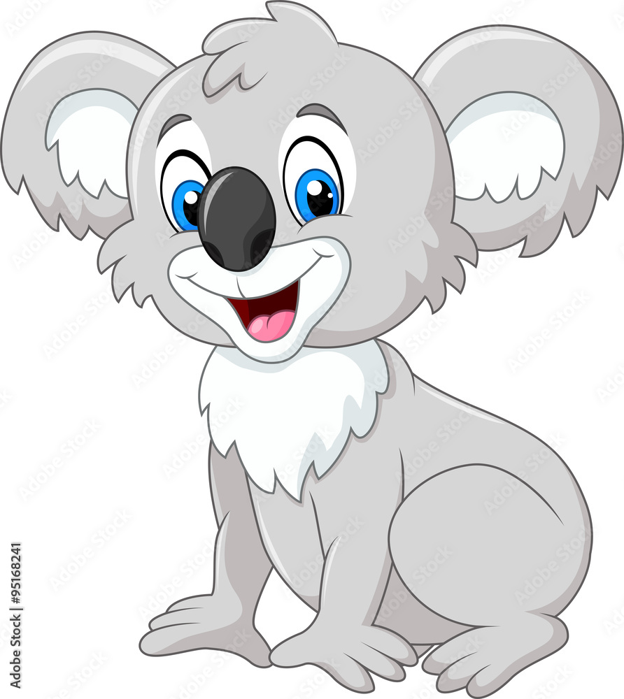 Fototapeta premium Cartoon adorable koala sitting isolated on white background