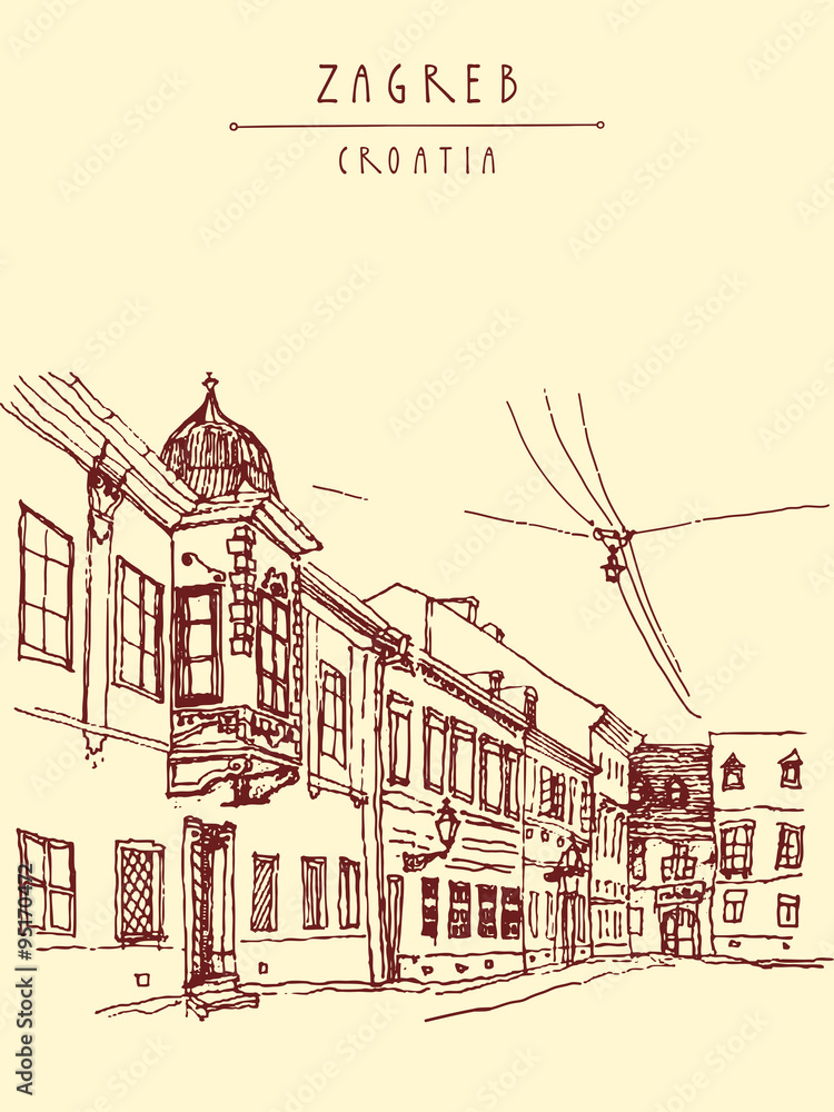 Zagreb Croatia hand drawn postcard