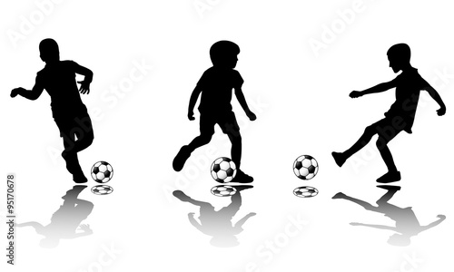 soccer kids silhouettes - vector