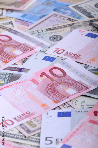 euro currency banknotes. european and american money background