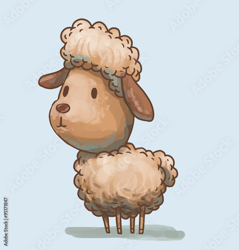 Vector Cute little lamb. Cartoon image of a cute little beige lamb on a light blue background.