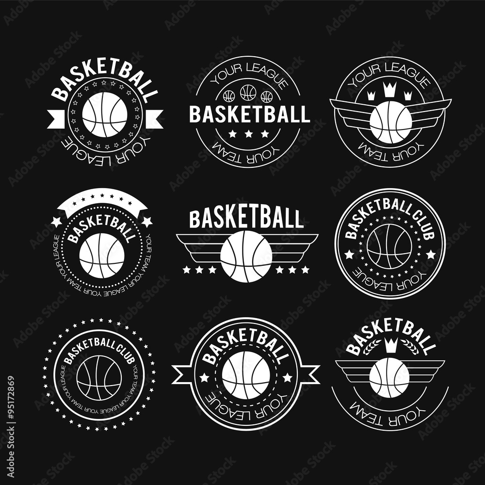 Basketball set vintage emblems