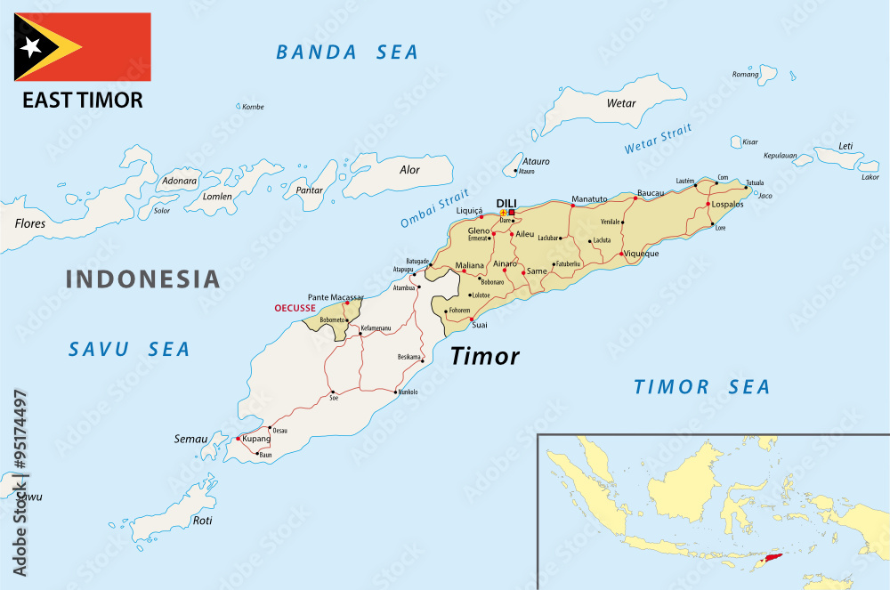 east timor road map with flag
