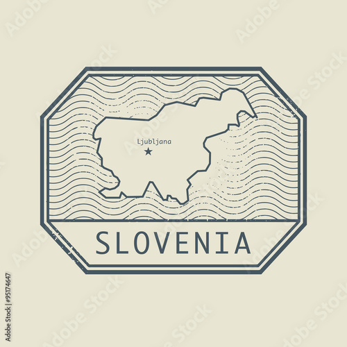 Stamp with the name and map of Slovenia