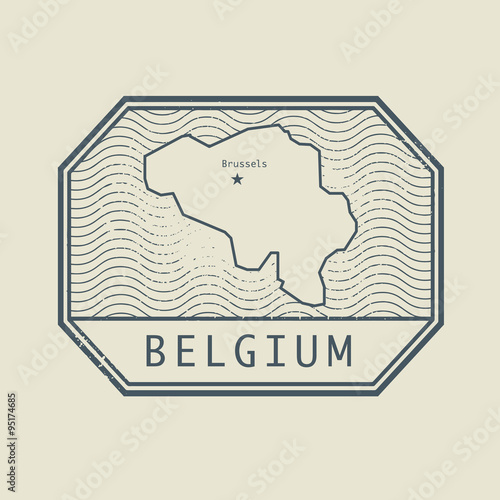 Stamp with the name and map of Belgium