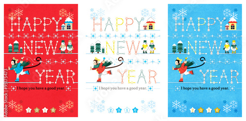 Canvas Print 2016年申年年賀状用イラストカットデザイン素材「キラキラスケーター赤白青セット」HAPPYNEWYEAR